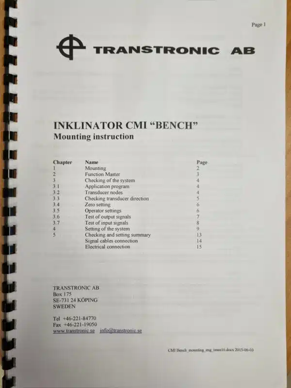 Transtronic, CMI Bench Series Inclinometer